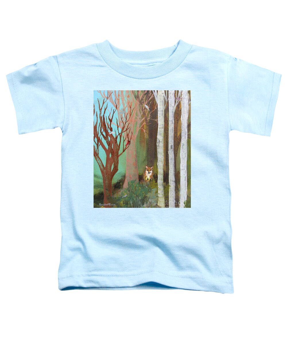 Fox In The Forest Toddler T-Shirt featuring the painting Fox in the Forest by Robin Pedrero