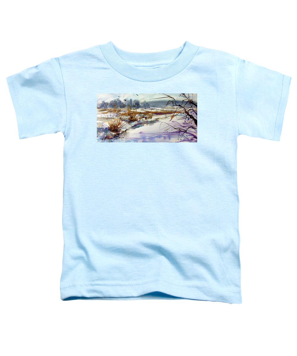 Watercolor Toddler T-Shirt featuring the painting Frozen River by Judith Levins