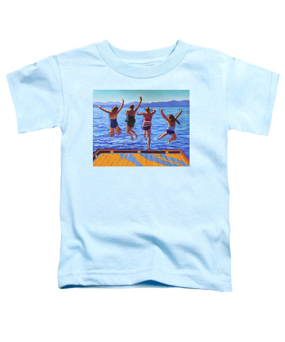 Girls Toddler T-Shirt featuring the painting Girls Jumping by Kevin Hughes