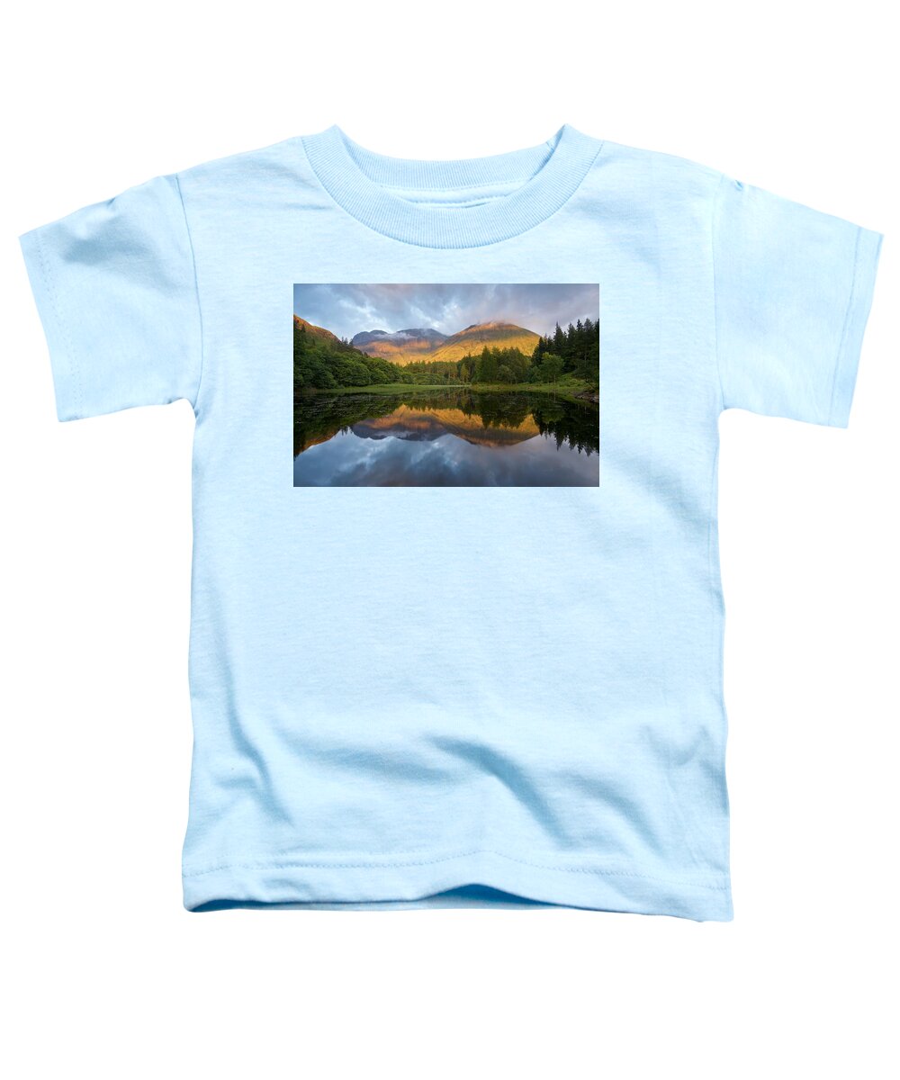 Bidean Nam Bian Toddler T-Shirt featuring the photograph Golden Light at the Torren Lochan by Stephen Taylor