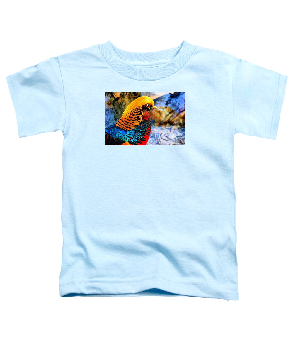 Golden Pheasant Toddler T-Shirt featuring the digital art Golden Pheasant Painterly by Lilia S