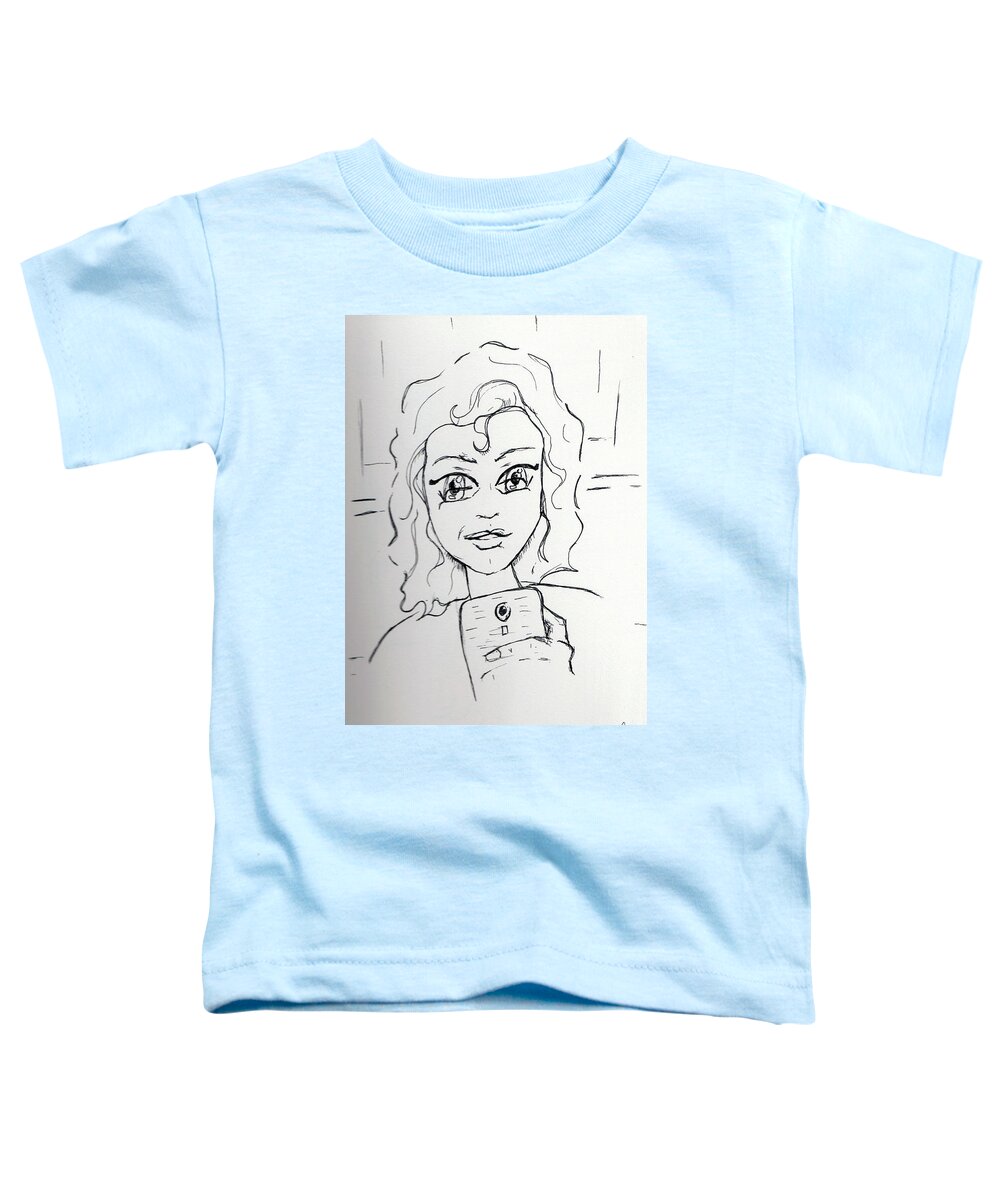 Selfy Toddler T-Shirt featuring the drawing Gotcha by Loretta Nash