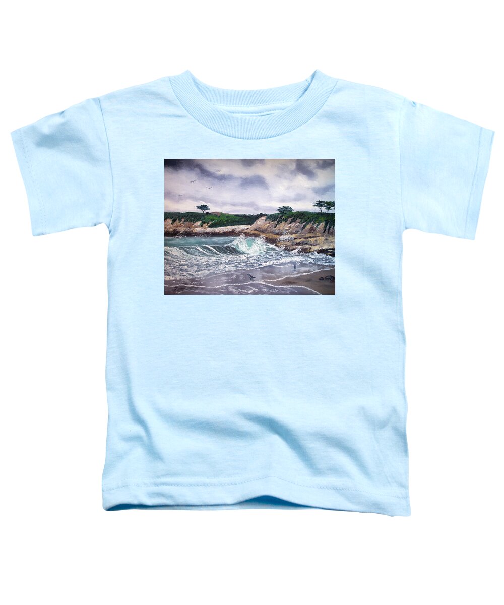 California Toddler T-Shirt featuring the painting Gray Morning at Santa Cruz by Laura Iverson