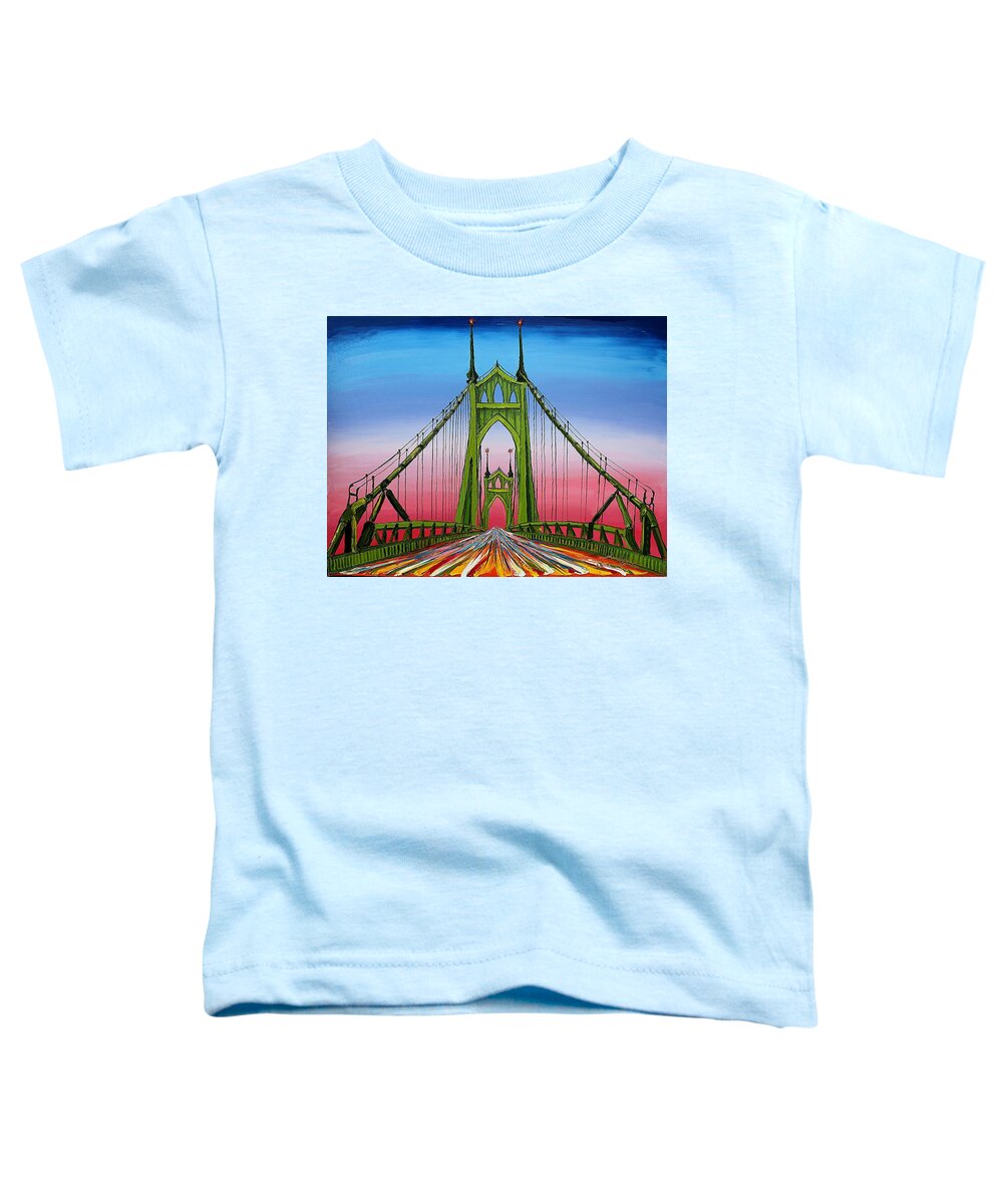  Toddler T-Shirt featuring the painting Green St. Johns Bridge 3 by James Dunbar