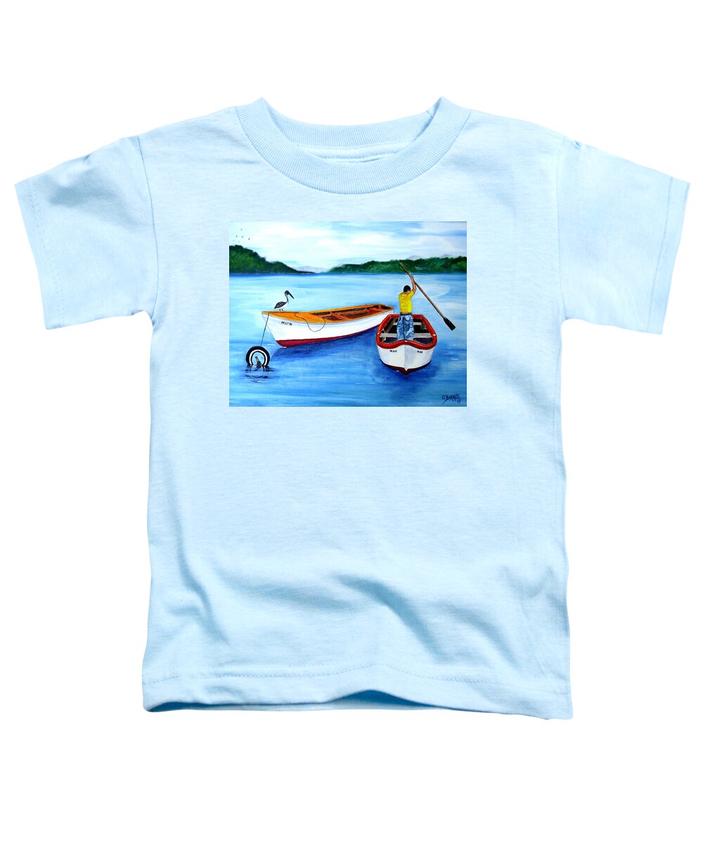 Guanica Puerto Rico Toddler T-Shirt featuring the painting Guanica Fisherman by Gloria E Barreto-Rodriguez