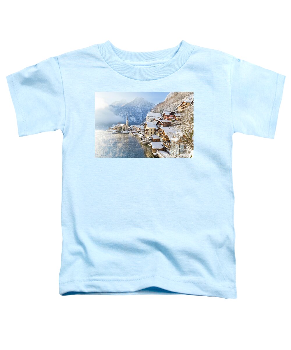 Alpine Toddler T-Shirt featuring the photograph Hallstatt in Winter by JR Photography