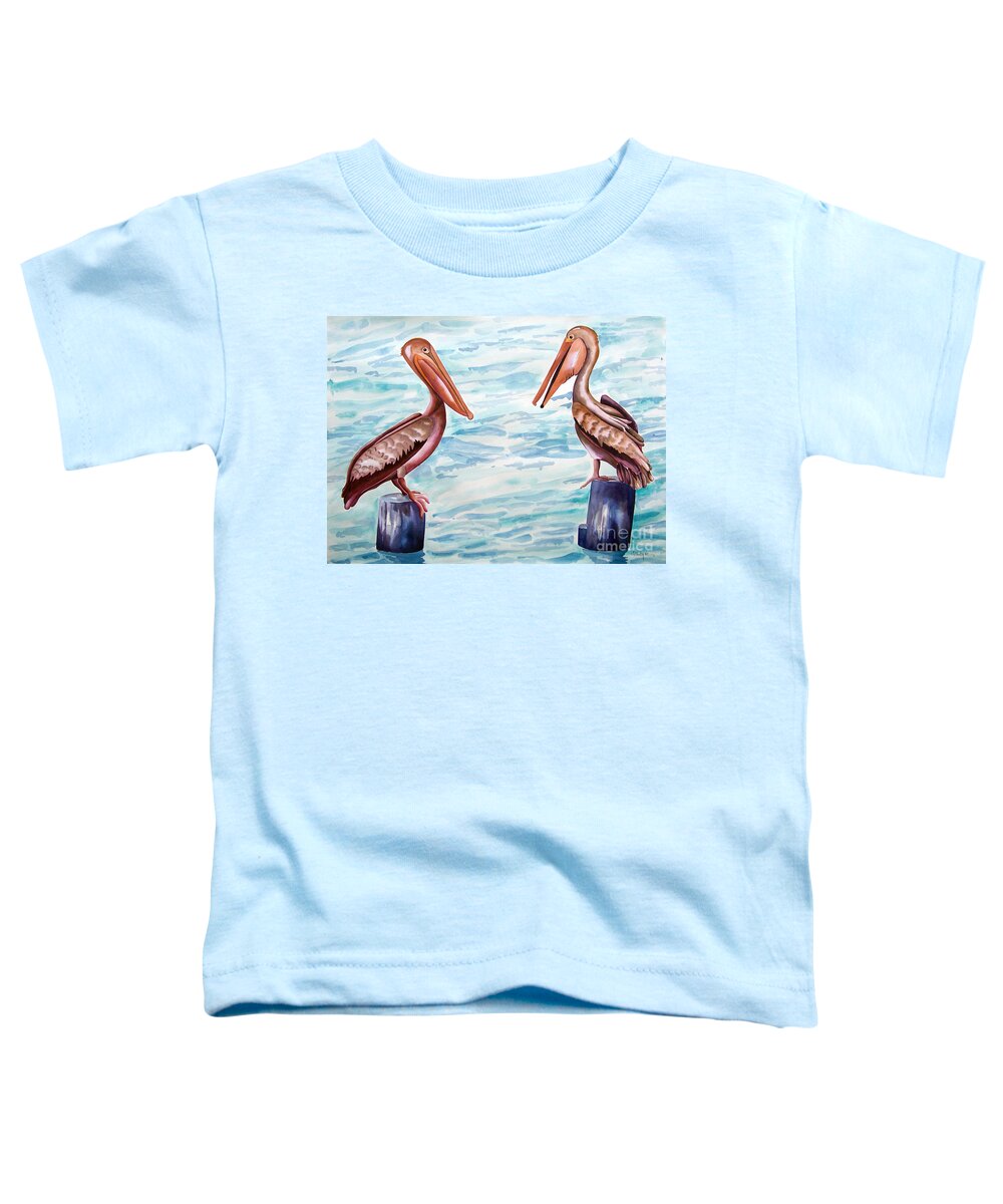 Pelicans Chatting Toddler T-Shirt featuring the painting Have You Been To The Gulf by Kandyce Waltensperger