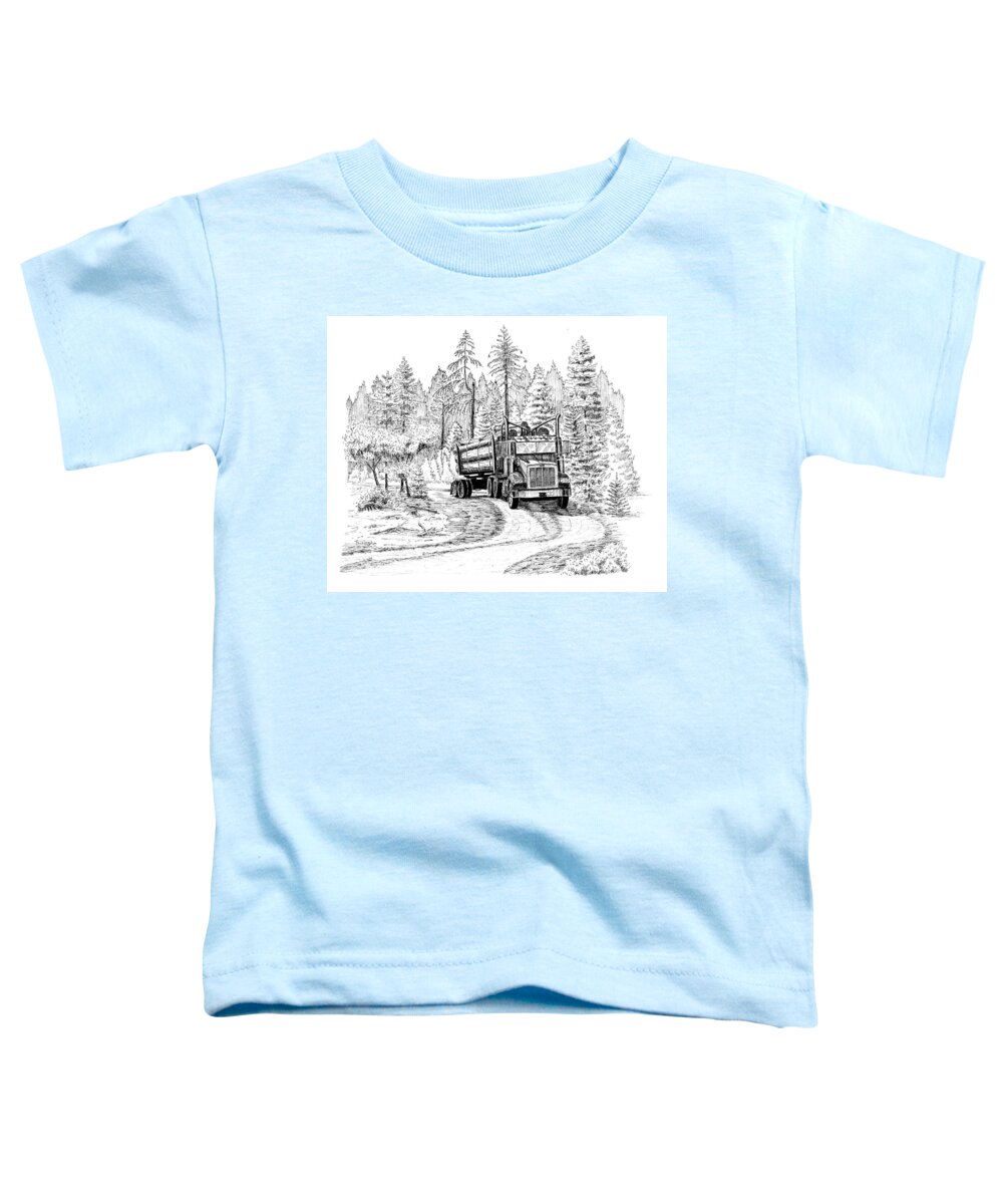 Log Truck Toddler T-Shirt featuring the drawing Headed Out Loaded by Timothy Livingston