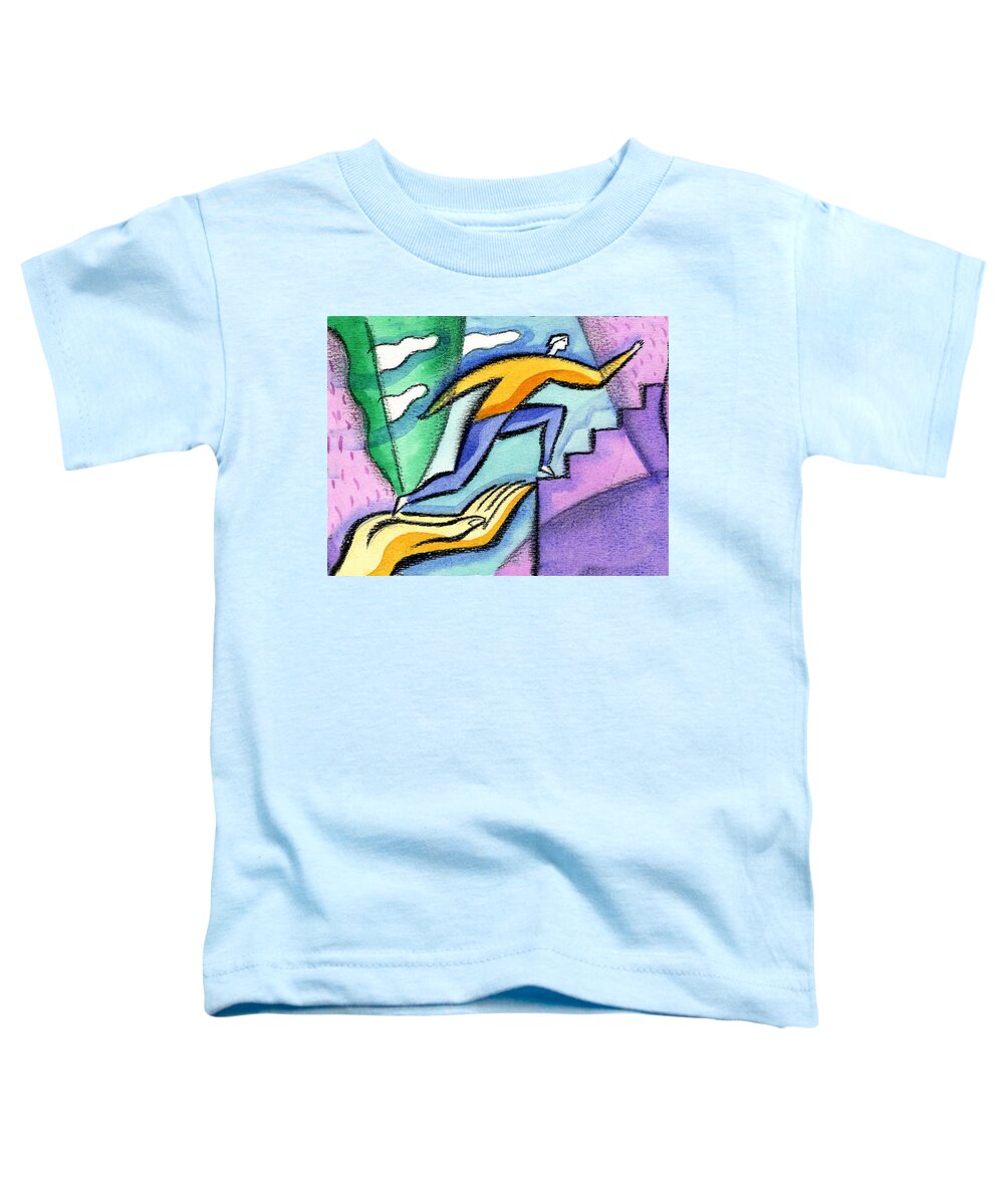  Ascend Ascending Ascension Assist Assistance Boost Career Path Climb Climbing Contribute Cooperate Cooperation Destination Future Hand Help Helpful Helping Helping Hand Helping Hands Opportunities Opportunity Reinforce Rise Rising Stepping Toddler T-Shirt featuring the painting Helping Hand And Career by Leon Zernitsky