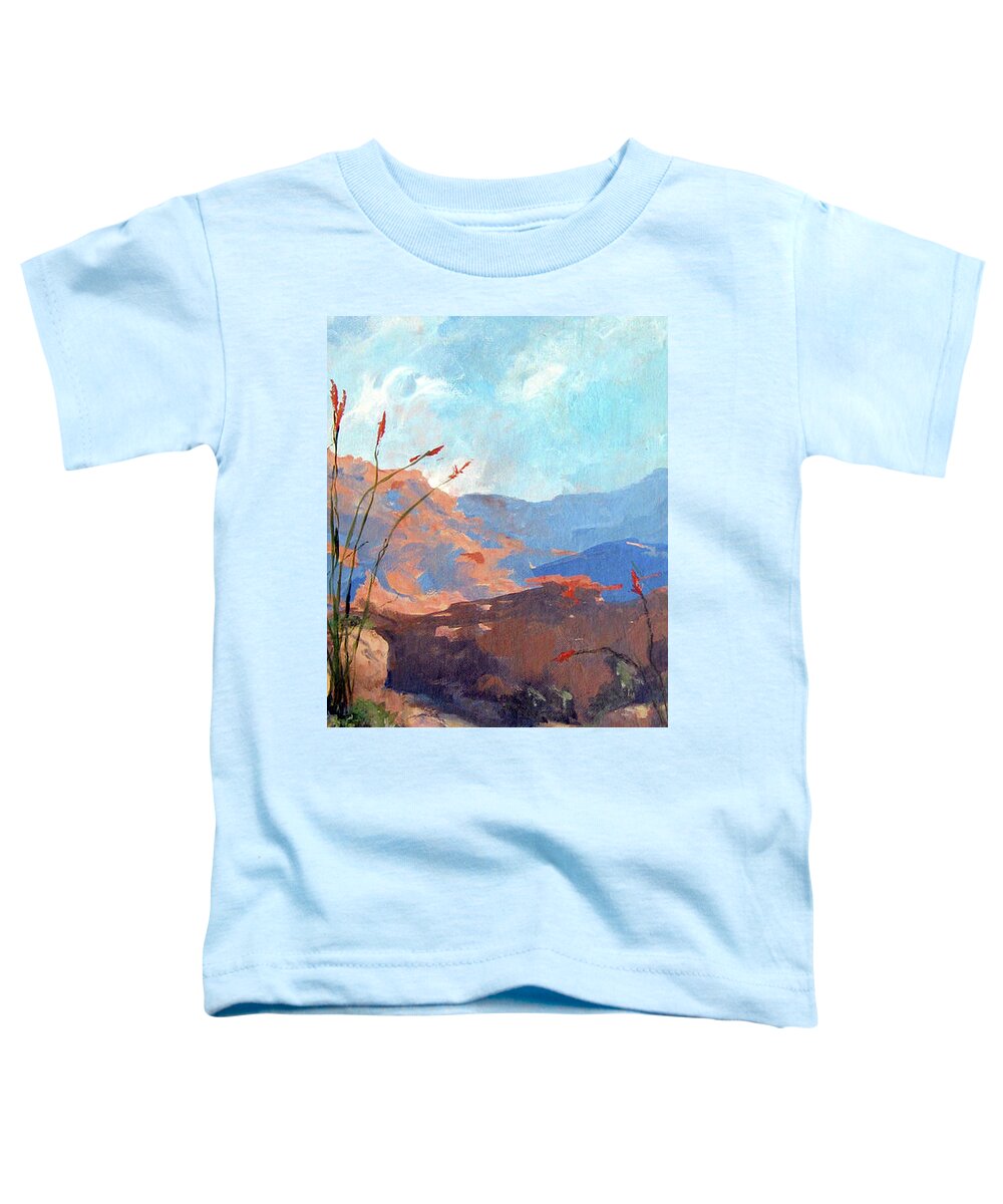Framed Desert Scape Toddler T-Shirt featuring the painting Hiking the Santa Rosa Mountains by Maria Hunt