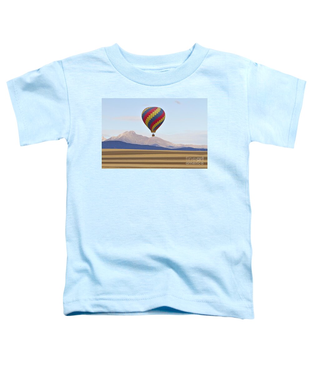 'hot Air Balloon' Toddler T-Shirt featuring the photograph Hot Air Balloon and Longs Peak by James BO Insogna