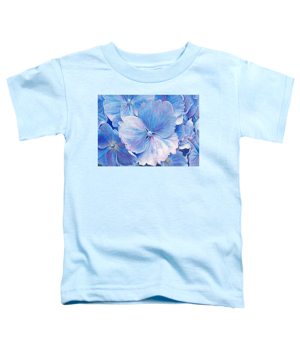 Hydrangea Floral Flower Summer Botanical Blue Purple Close Up Garden Wall Art Interior Design Decor Watercolor Painting Bloom Toddler T-Shirt featuring the painting Ice Queen by Sandy Haight