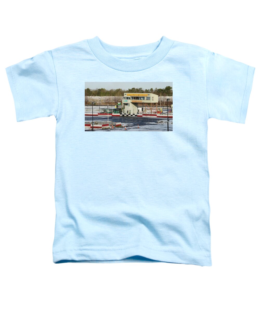 Icy Toddler T-Shirt featuring the photograph Icy Stock Car Track by Adrian Wale