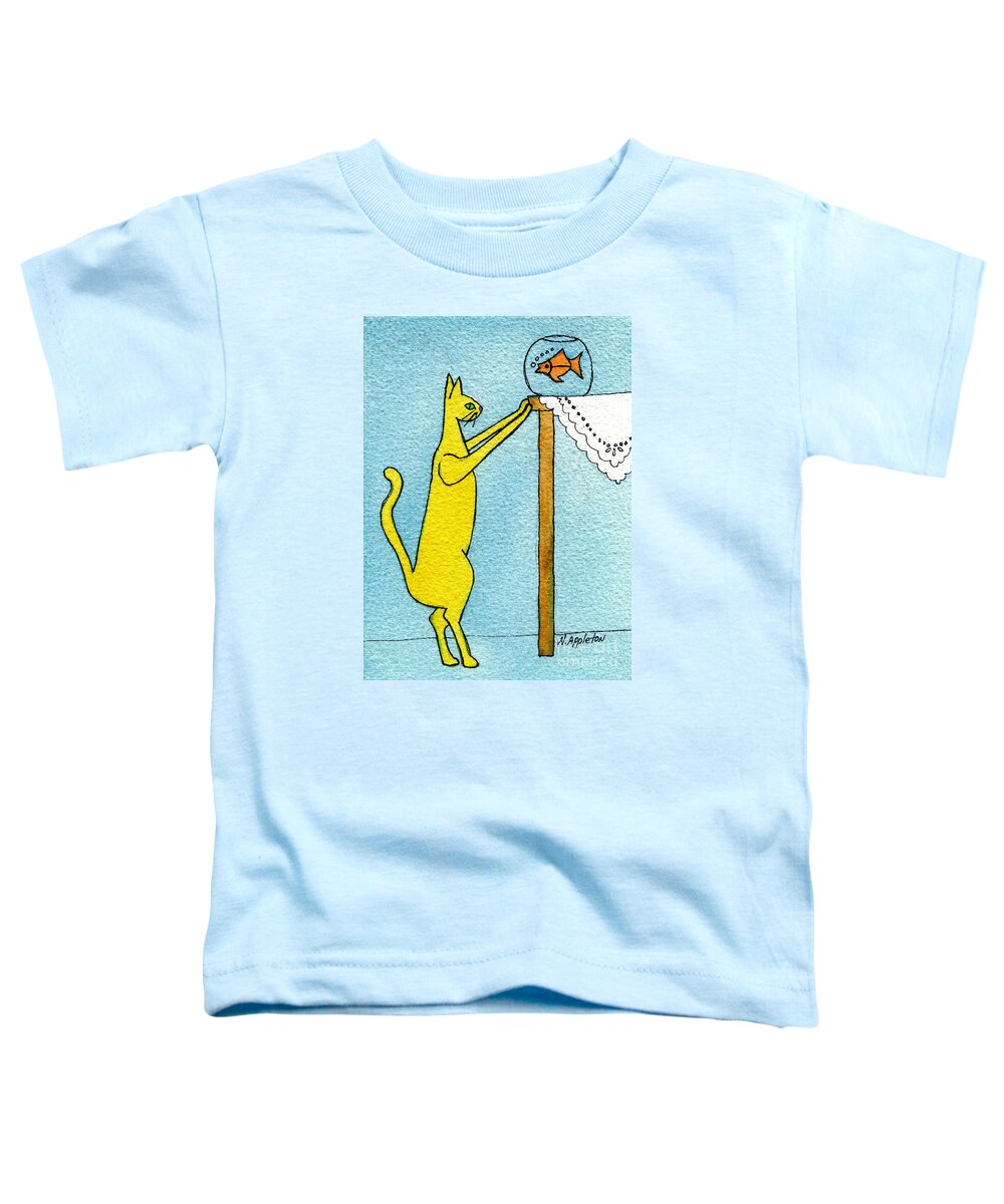 Kitty Toddler T-Shirt featuring the painting Kitty and the Fish by Norma Appleton