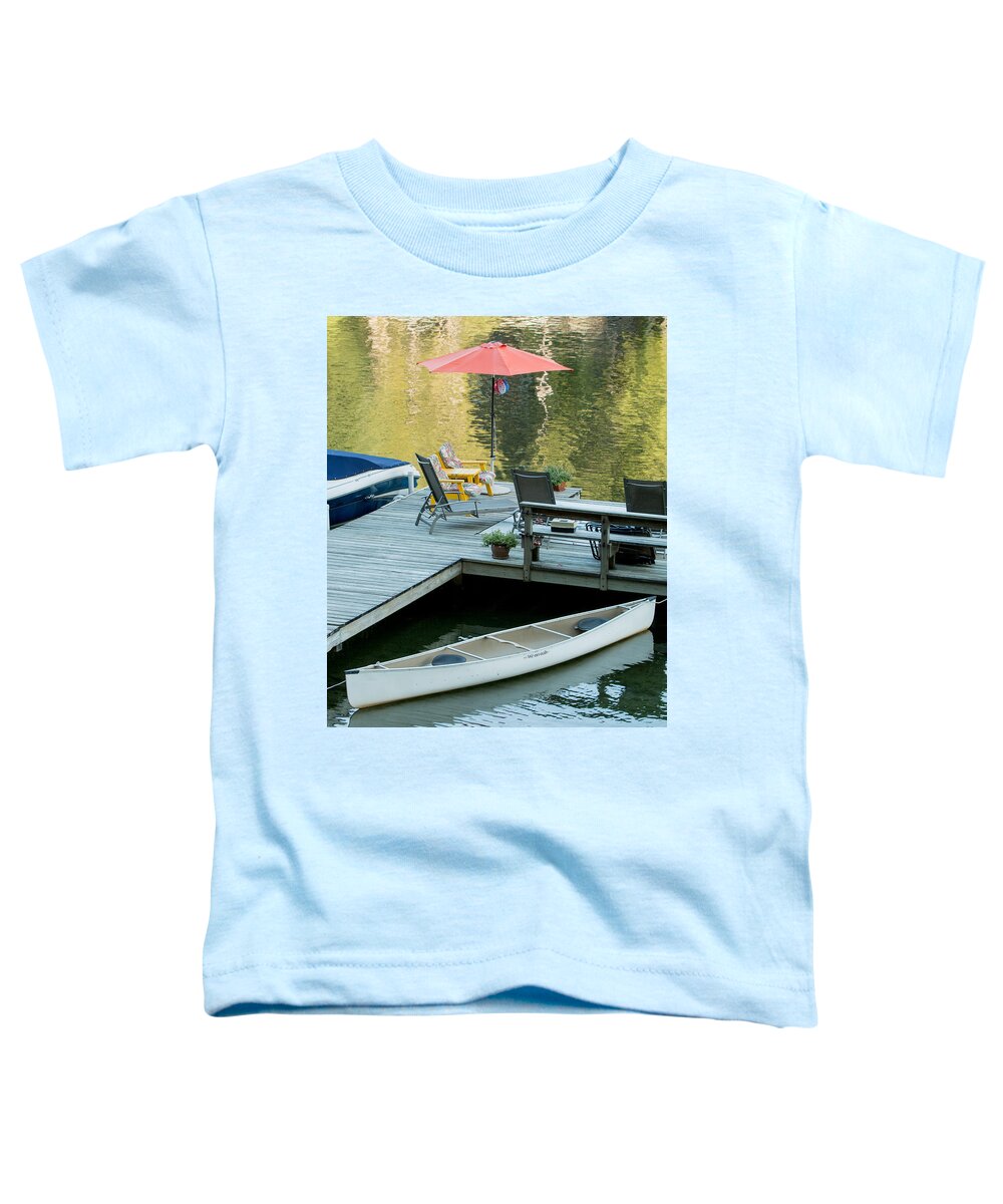 Mason Lake Toddler T-Shirt featuring the photograph Lake-side Dock by E Faithe Lester