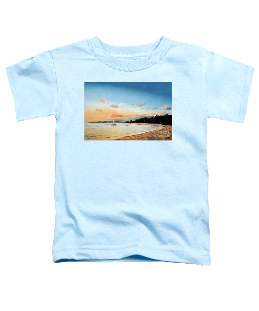 Sunset Toddler T-Shirt featuring the painting Late Sunset along the Beach by Christopher Shellhammer