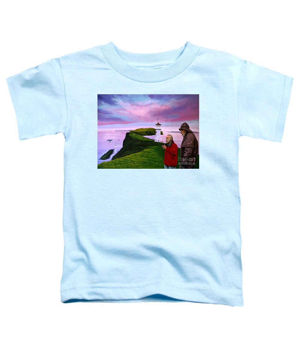 Denmark Toddler T-Shirt featuring the painting Lighthouse at Mykines Faroe Islands by Paul Meijering