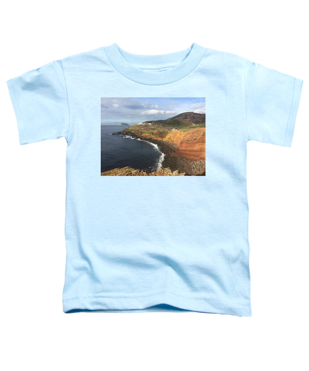 Kelly Hazel Toddler T-Shirt featuring the photograph Lighthouse on the coast of Terceira by Kelly Hazel
