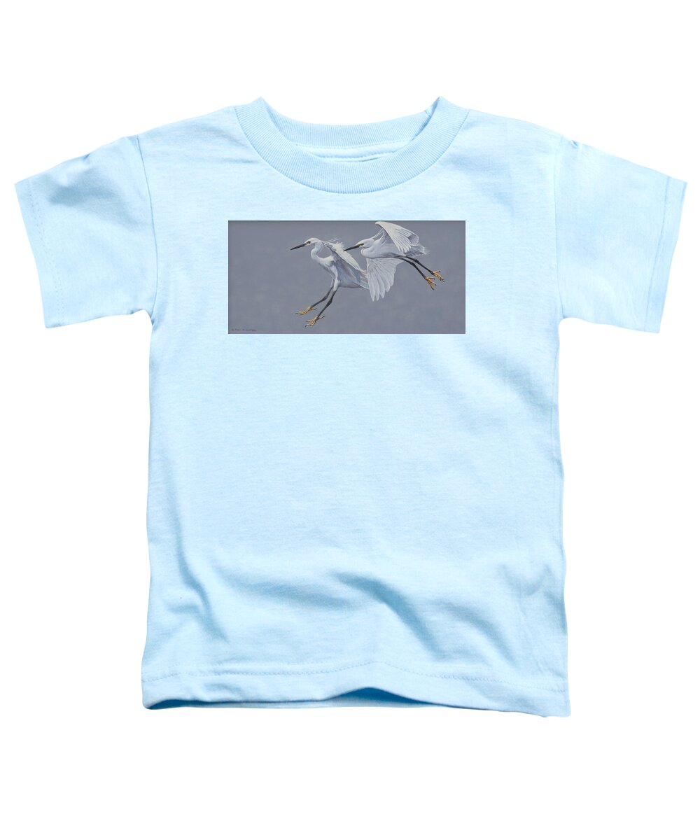 Wildlife Paintings Toddler T-Shirt featuring the painting Little Egrets in Flight by Alan M Hunt