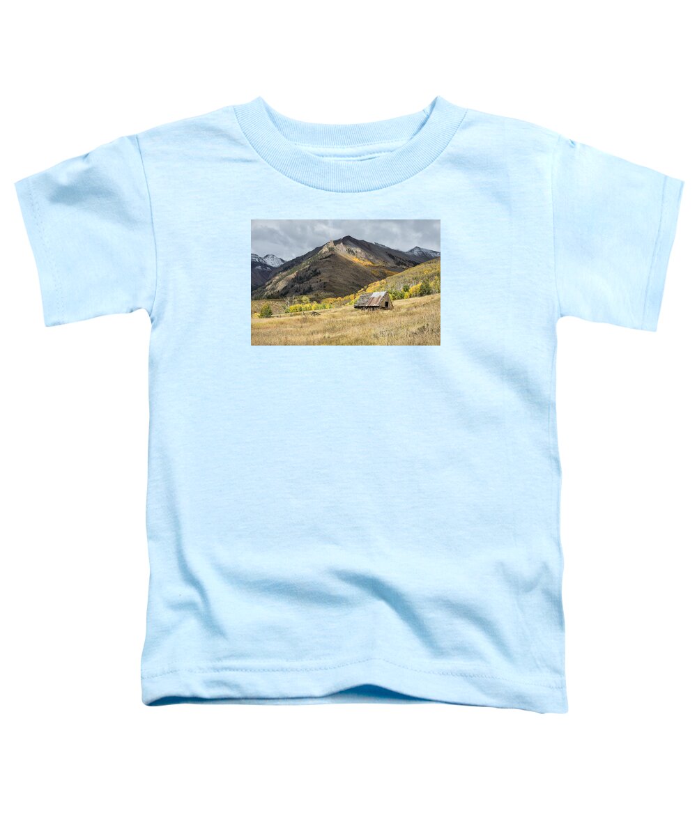 Autumn Toddler T-Shirt featuring the photograph Log Barn In the Mountains by Denise Bush