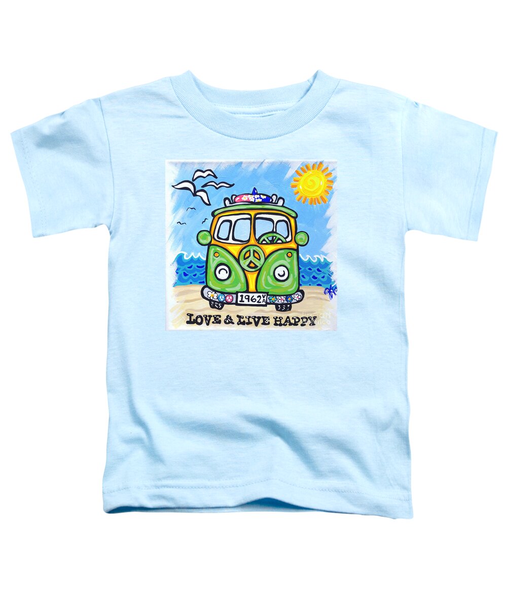 Vw Toddler T-Shirt featuring the painting Love And Live Happy by Jackie Carpenter