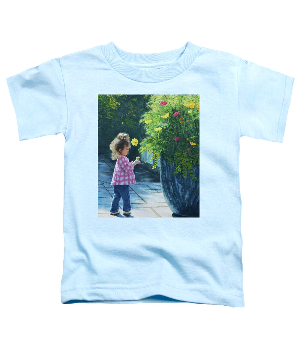 Children Toddler T-Shirt featuring the painting Maddy with Flowers by Alex Vishnevsky