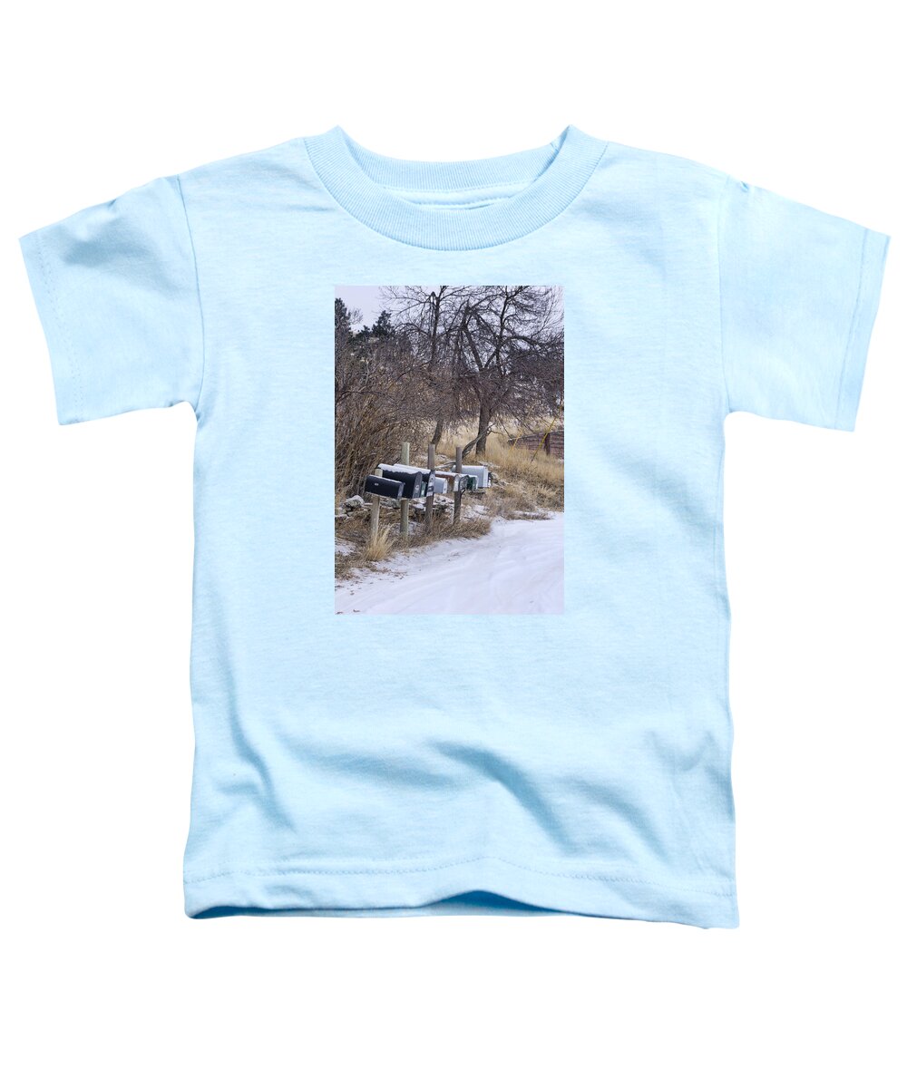 Winter Toddler T-Shirt featuring the photograph Mailboxes in snow by Cathy Anderson
