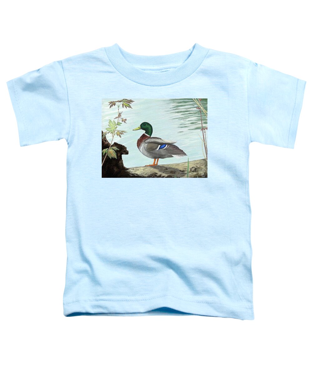 Duck Toddler T-Shirt featuring the digital art Mallard 2010 by Troy Stapek