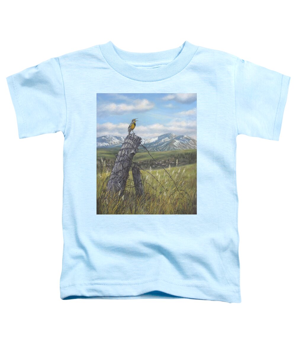 Meadowlark Toddler T-Shirt featuring the painting Meadowlark Serenade by Kim Lockman