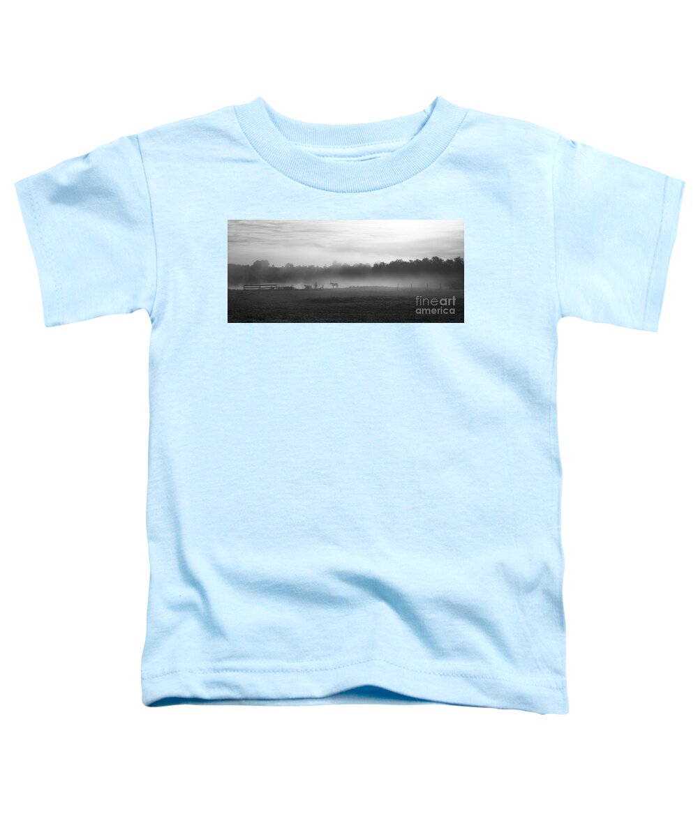 Horse Toddler T-Shirt featuring the photograph Morning Fog BW by Michael Ver Sprill