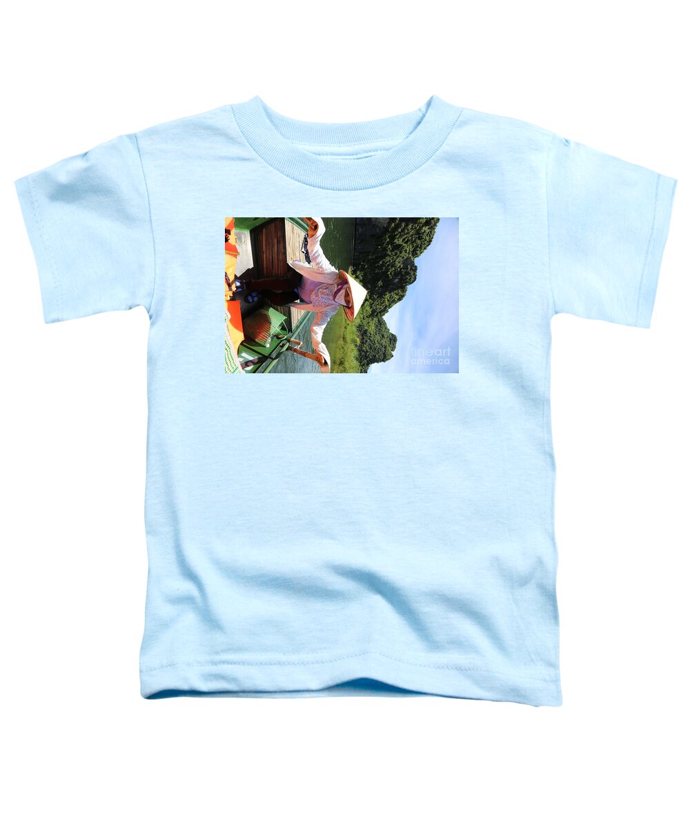  Vietnam Toddler T-Shirt featuring the photograph My Boat guide for the tour. by Chuck Kuhn