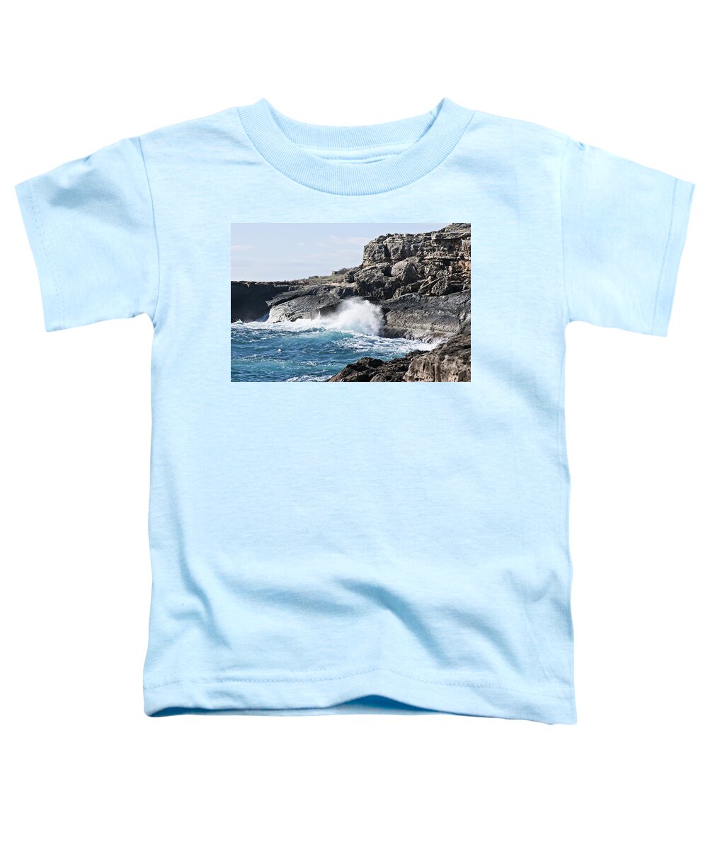 Beach Toddler T-Shirt featuring the photograph Brave sea in Menorca north shore - My little home in paradise by Pedro Cardona Llambias