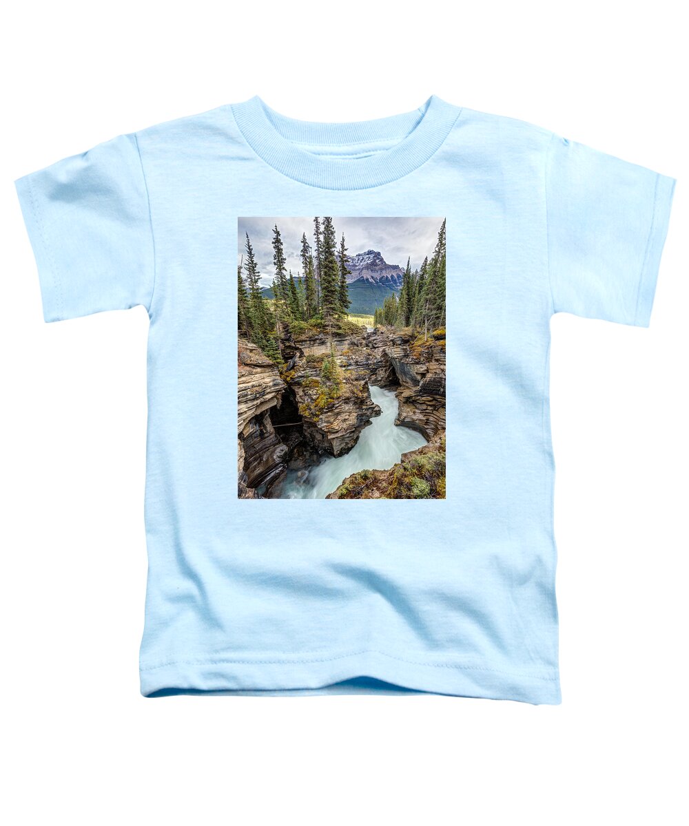 Athabasca Falls Toddler T-Shirt featuring the photograph Natural flow of Athabasca Falls by Pierre Leclerc Photography