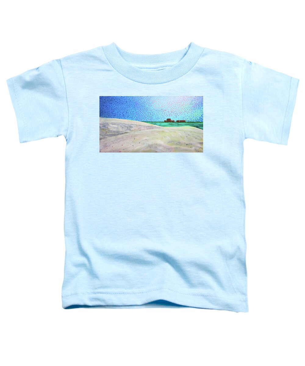 New Smyrna Beach Toddler T-Shirt featuring the painting New Smyrna Beach As Seen From A Dune On Ponce Inlet by Deborah Boyd