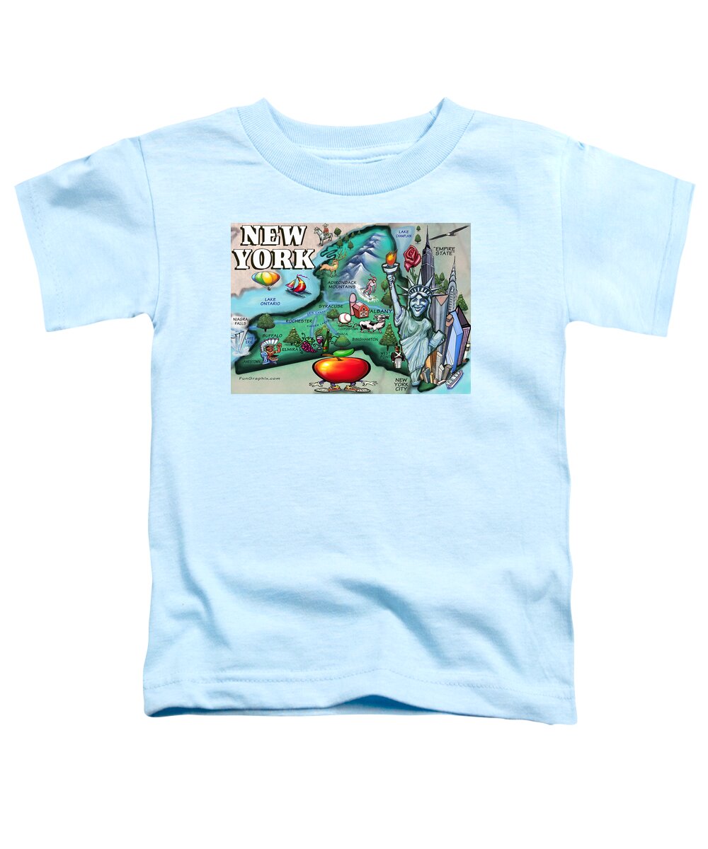 New York Toddler T-Shirt featuring the digital art New York Cartoon Map by Kevin Middleton