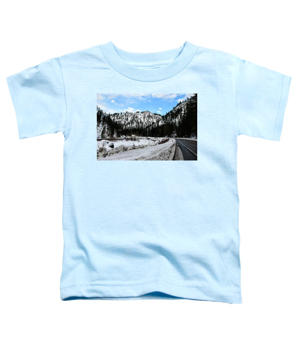 No Snow On The Highway Toddler T-Shirt featuring the photograph No Snow on the Highway by Tom Cochran