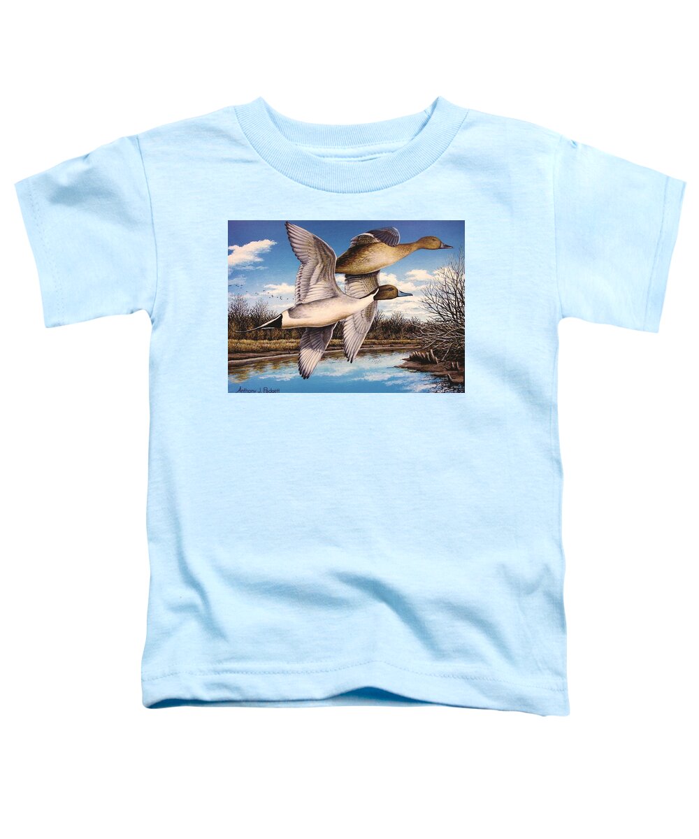 Duck Toddler T-Shirt featuring the painting North Fork Pintails by Anthony J Padgett