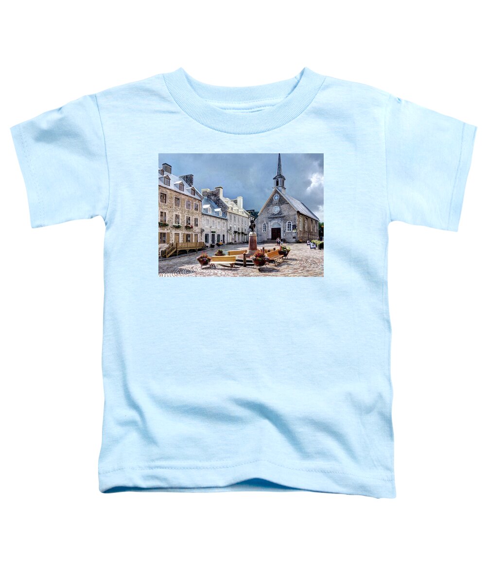 Quebec City Toddler T-Shirt featuring the photograph Notre-Dame-des-Victoires Church by David Thompsen