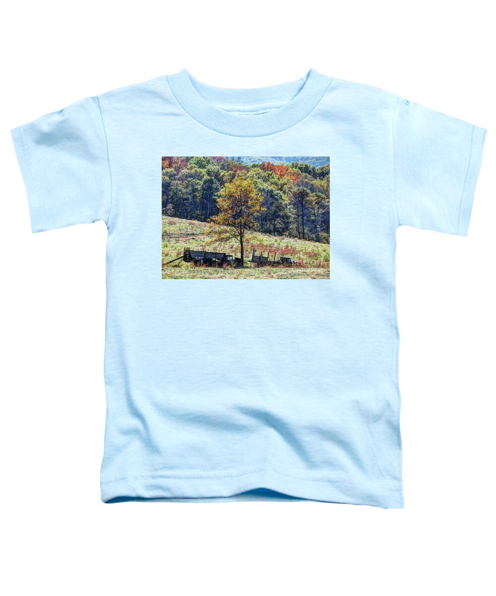 Old Trucks In The Meadows Toddler T-Shirt featuring the photograph Old Trucks in the Field by Savannah Gibbs