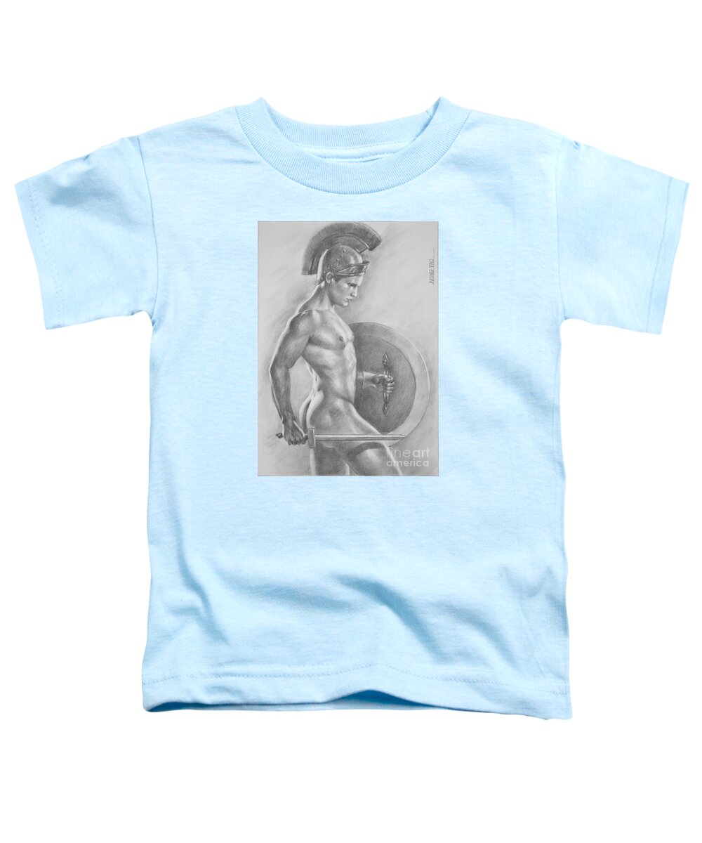 Original Sketch Toddler T-Shirt featuring the painting Original Drawing Sketch Charcoal Male Nude Gay Man Art Pencil On Paper-073 by Hongtao Huang