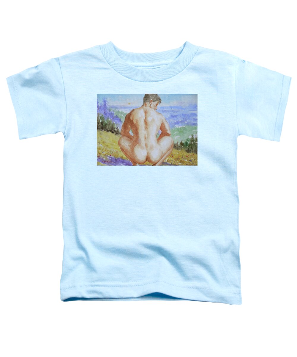 Watercolour Painting Toddler T-Shirt featuring the drawing Original Watercolour Male Nude Men Outdoor On Paper#16-11-2 by Hongtao Huang