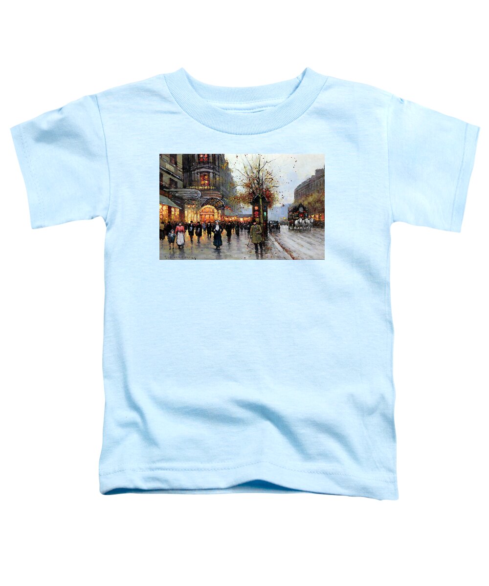 Edouard Cortes Toddler T-Shirt featuring the painting Paris street scene by Celestial Images