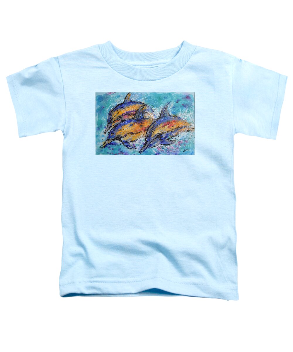 Dolphins Toddler T-Shirt featuring the painting Playful Dolphins by Jyotika Shroff