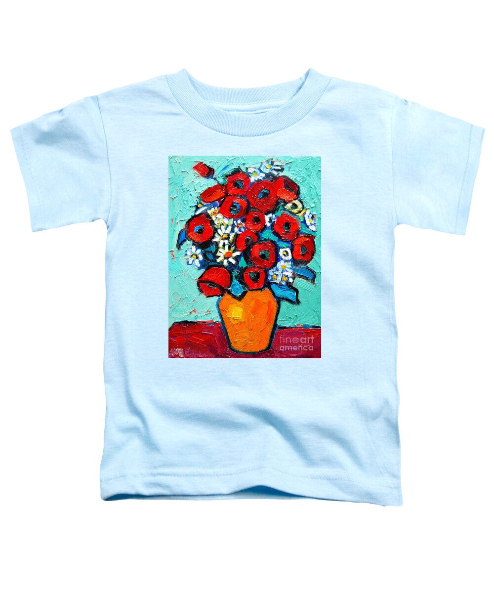 Floral Toddler T-Shirt featuring the painting Poppies And Daisies Bouquet by Ana Maria Edulescu