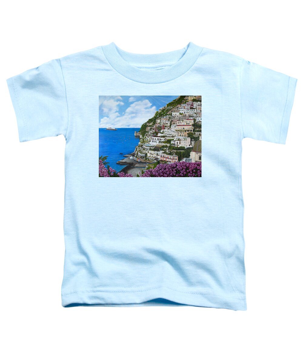 Positano Toddler T-Shirt featuring the painting Positano Italy by Cindy D Chinn