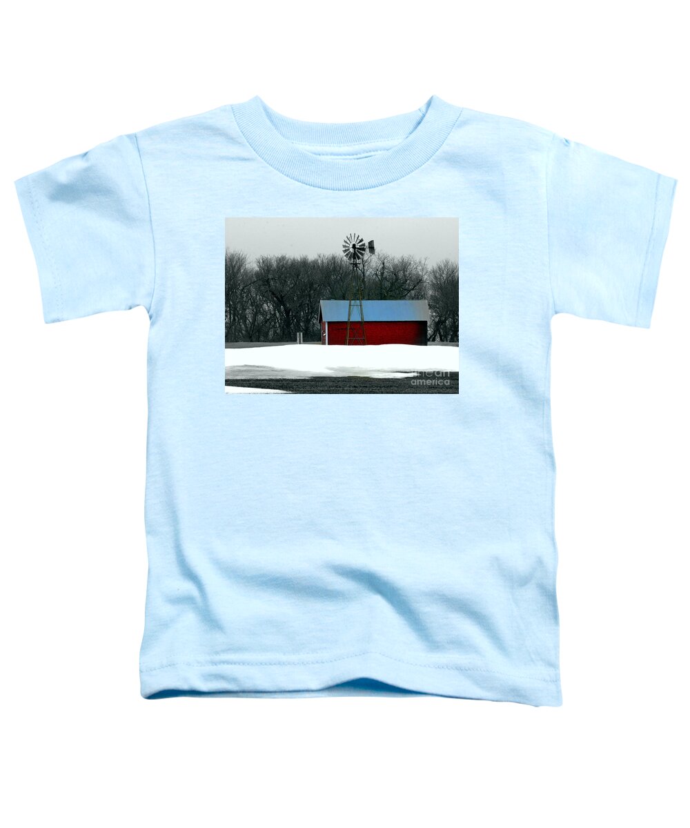Red Barn Toddler T-Shirt featuring the photograph Red Barn and Windmill by Julie Lueders 