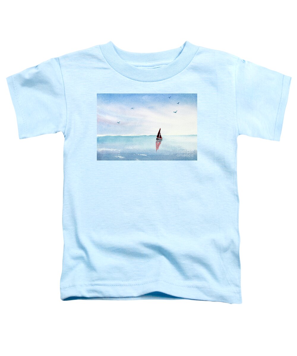 Sail Boat Toddler T-Shirt featuring the painting Red Sails on a Blue Sea by Pattie Calfy