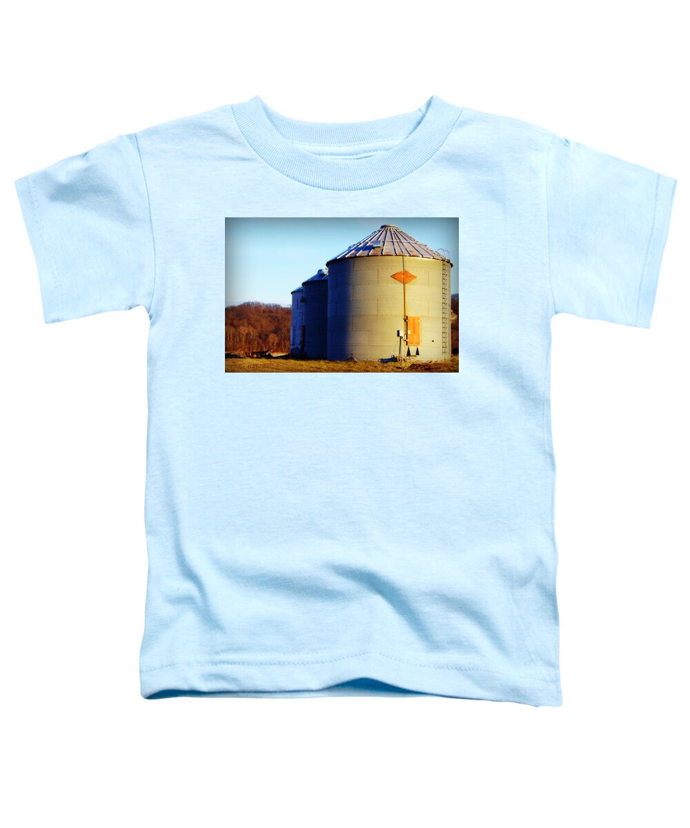 grain Bins Toddler T-Shirt featuring the photograph Riverbottom Grain Bins by Cricket Hackmann