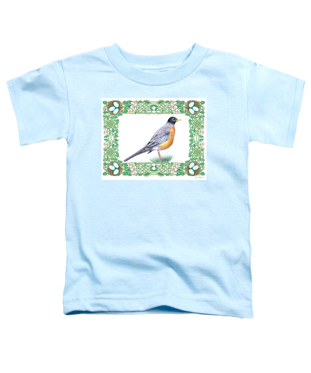Lise Winne Toddler T-Shirt featuring the drawing Robin in Spring by Lise Winne