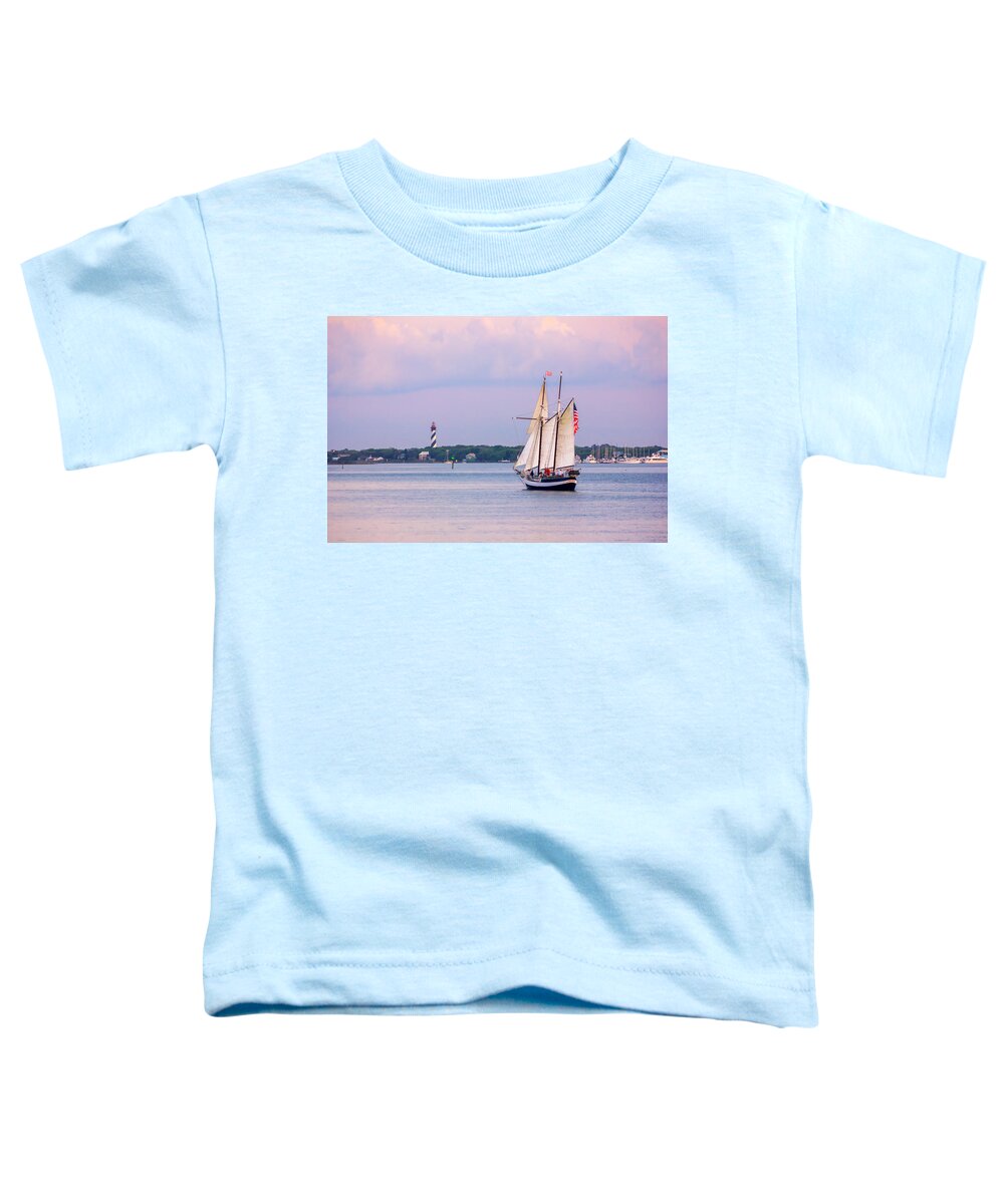 America Toddler T-Shirt featuring the photograph Scooner Freedom Near St. Augustine Lighthouse by Traveler's Pics